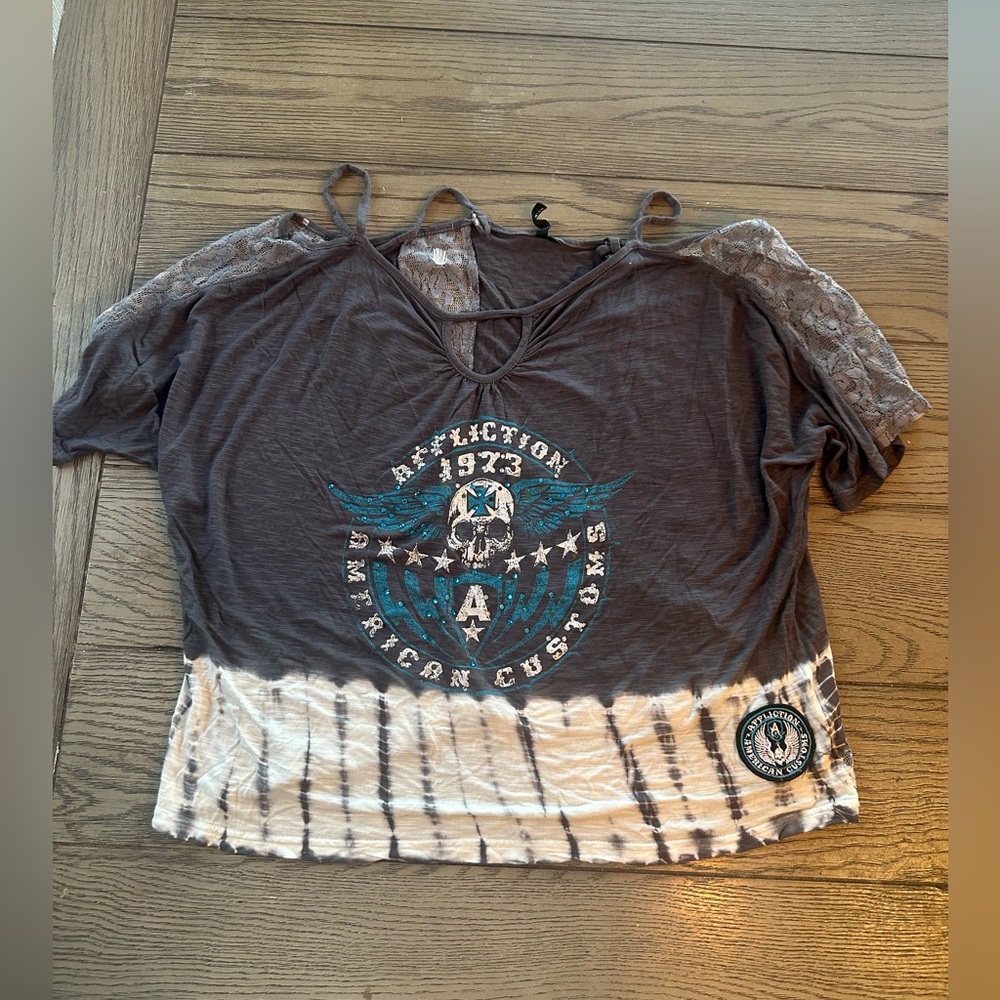 Affliction Charcoal and Teal Short Sleeve Tee Black Label